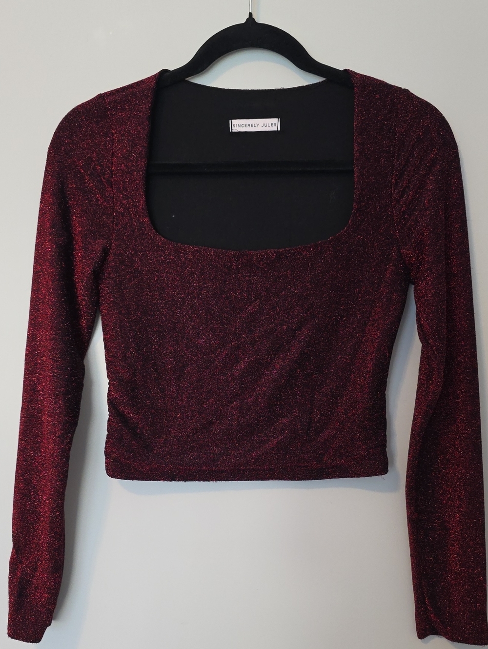 Sincerely Jules Metallic Shimmet Long Sleeve Cropped Knit Top